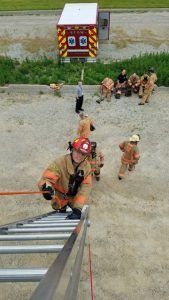 Firefighters Climbing Ladder